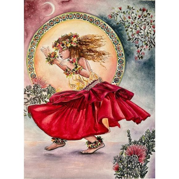Tip Toe Dancing Upon The Earth Hula Dance Watercolor Art Print AJJ Arts - Picture 6 of 13
